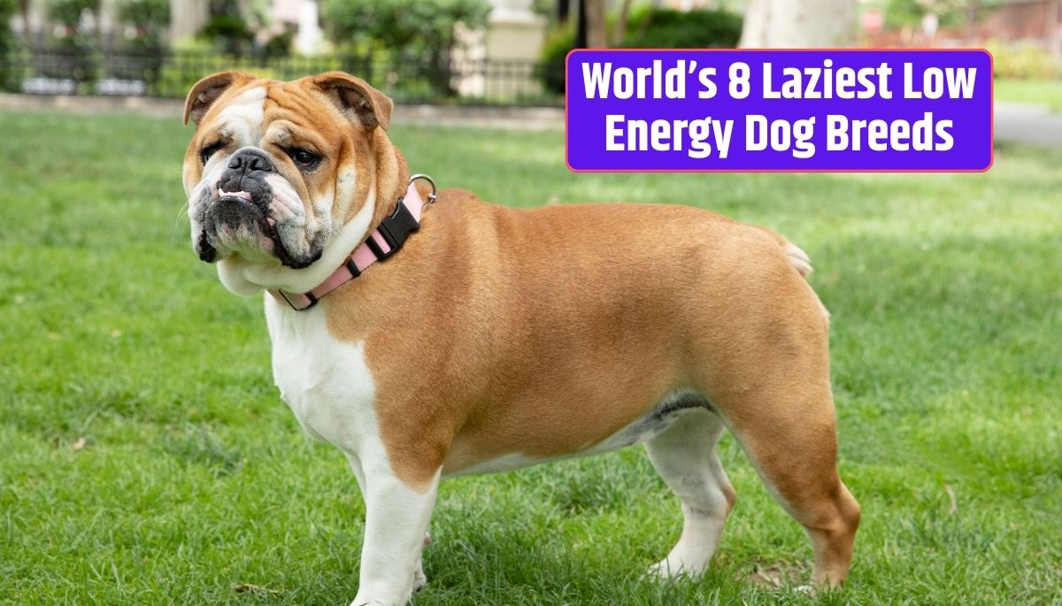 Low-energy dog breeds, lazy dog breeds, couch potato dogs, relaxed canine companions, calm dog breeds,